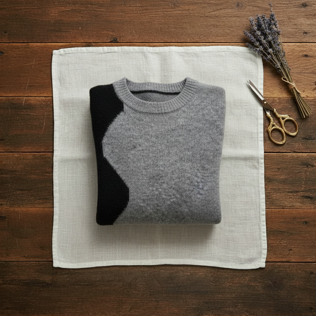 Cashmere Crew Neck Sweater with Color-Block Sleeves