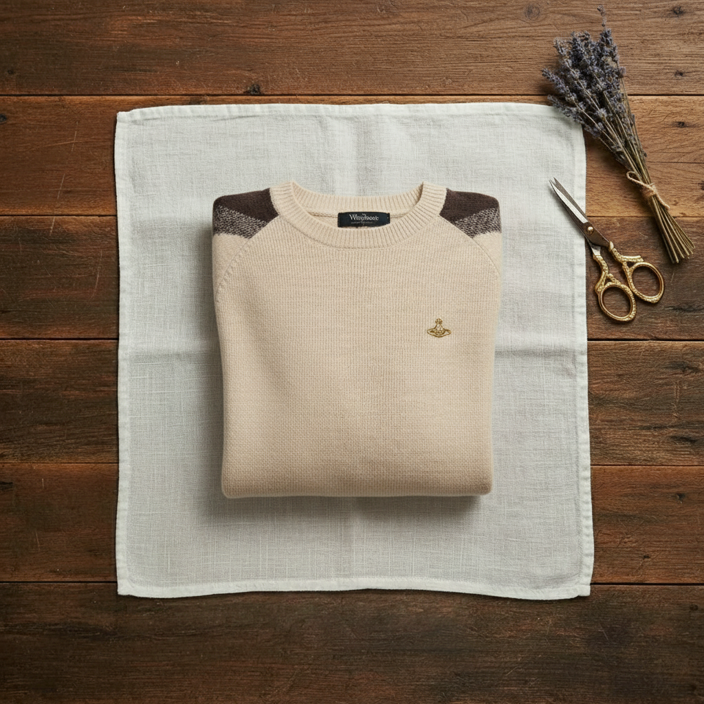 Cashmere Crew Neck Sweater with Contrast Sleeve