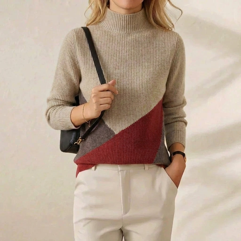 Cashmere Turtleneck Sweater with Color-Block Stripes