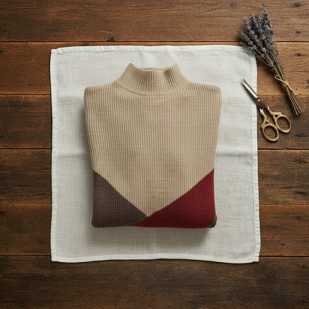 Cashmere Turtleneck Sweater with Color-Block Stripes
