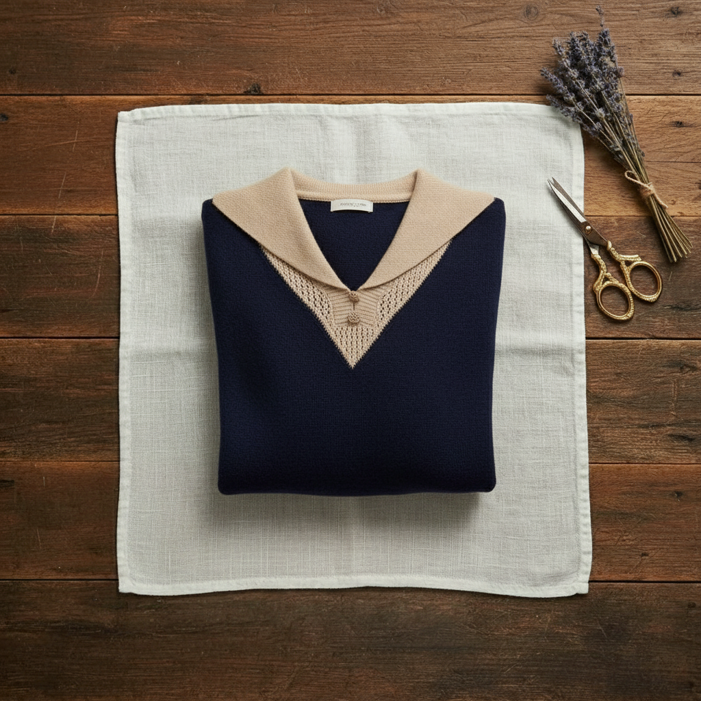 Cashmere V-Neck Sweater with Contrast Collar