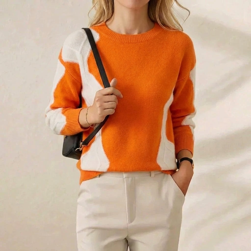 Cashmere Crew Neck Sweater with Color-Block Sleeves