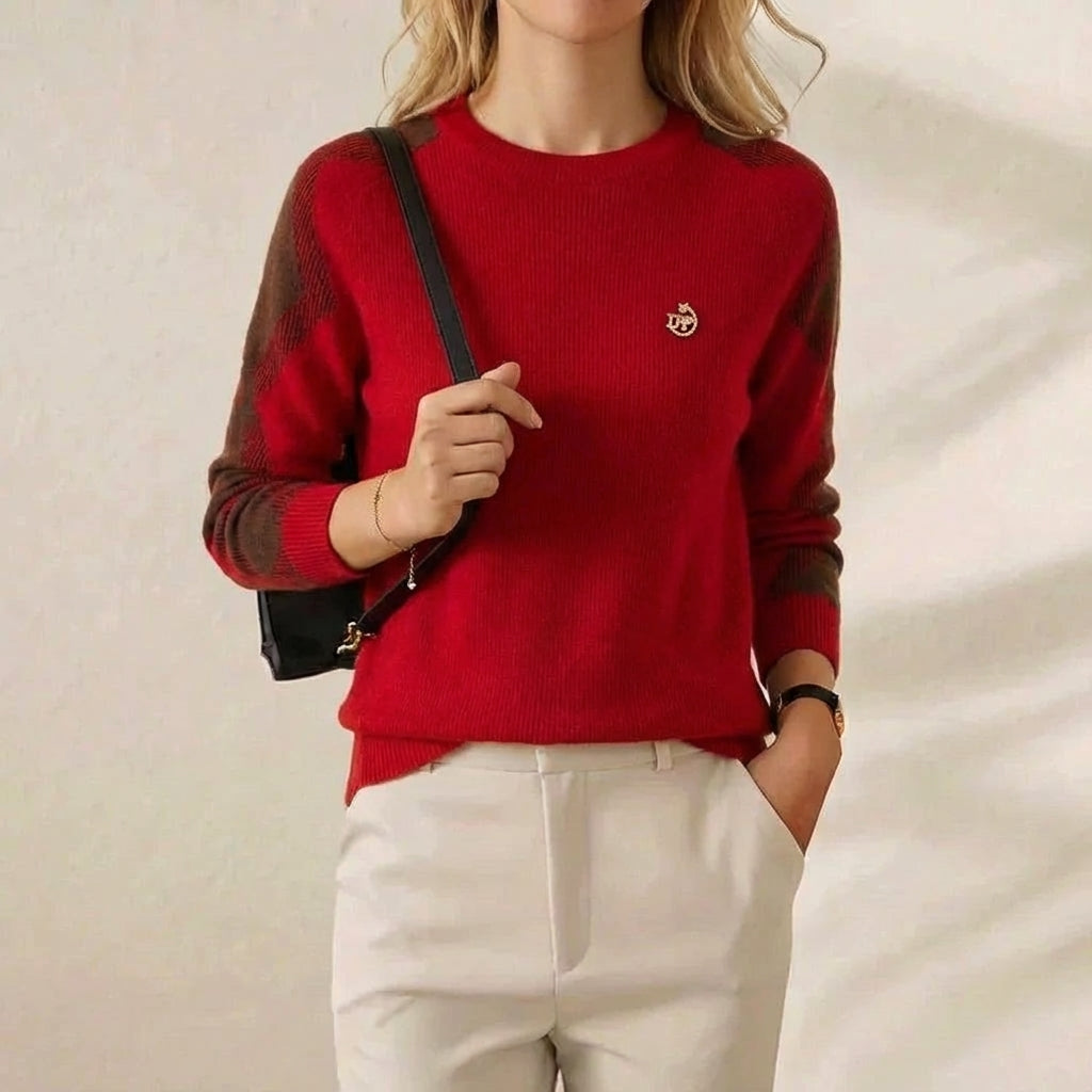Cashmere Crew Neck Sweater with Contrast Sleeve