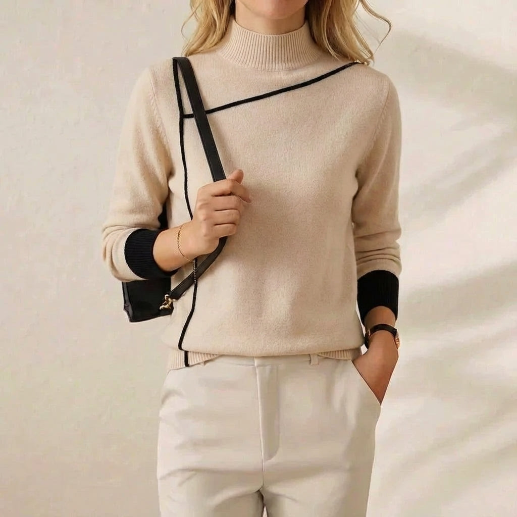 Cashmere Turtleneck Sweater with Contrast Cuff