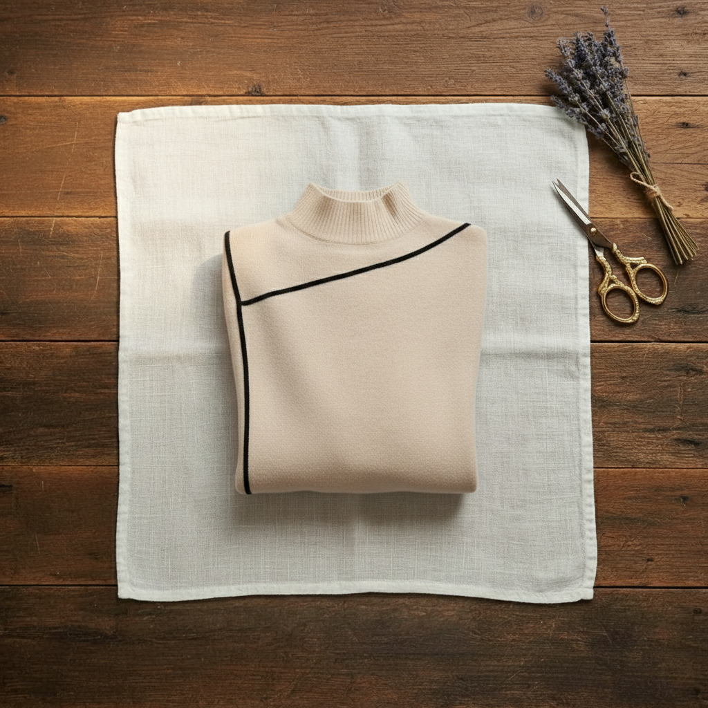 Cashmere Turtleneck Sweater with Contrast Cuff