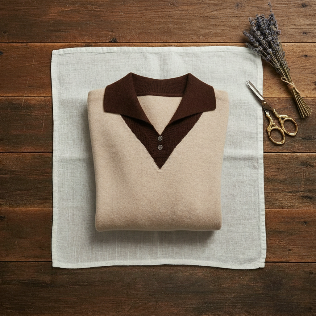 Cashmere V-Neck Sweater with Contrast Collar