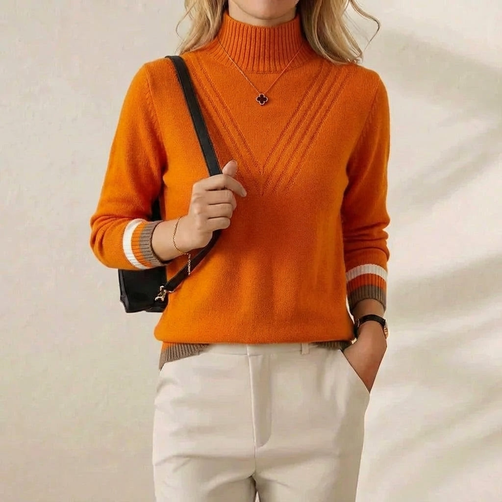 Cashmere Turtleneck Sweater with Striped Cuff