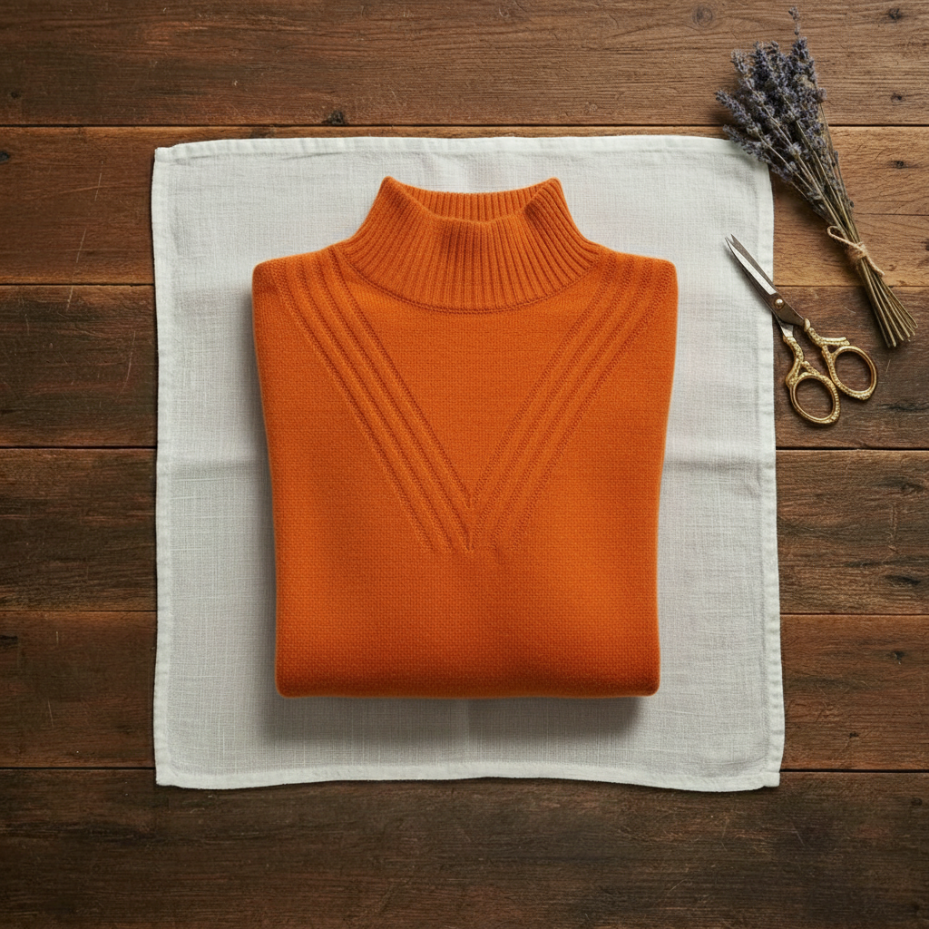 Cashmere Turtleneck Sweater with Striped Cuff