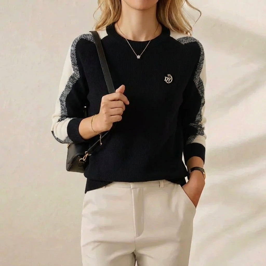 Cashmere Crew Neck Sweater with Contrast Sleeve