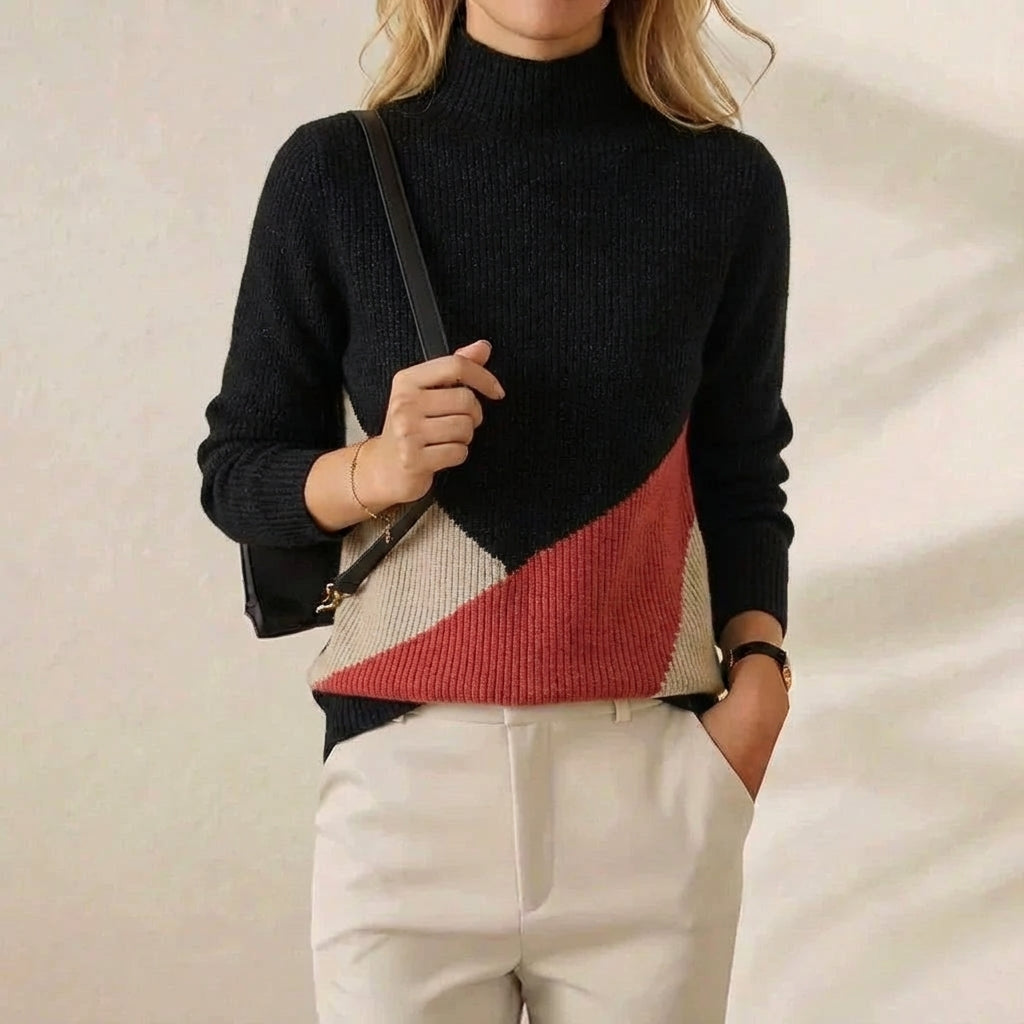 Cashmere Turtleneck Sweater with Color-Block Stripes