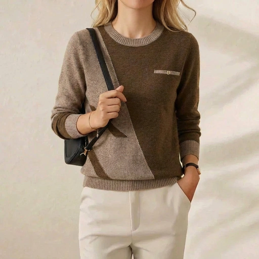 Cashmere Crew Neck Sweater with Contrast Trim