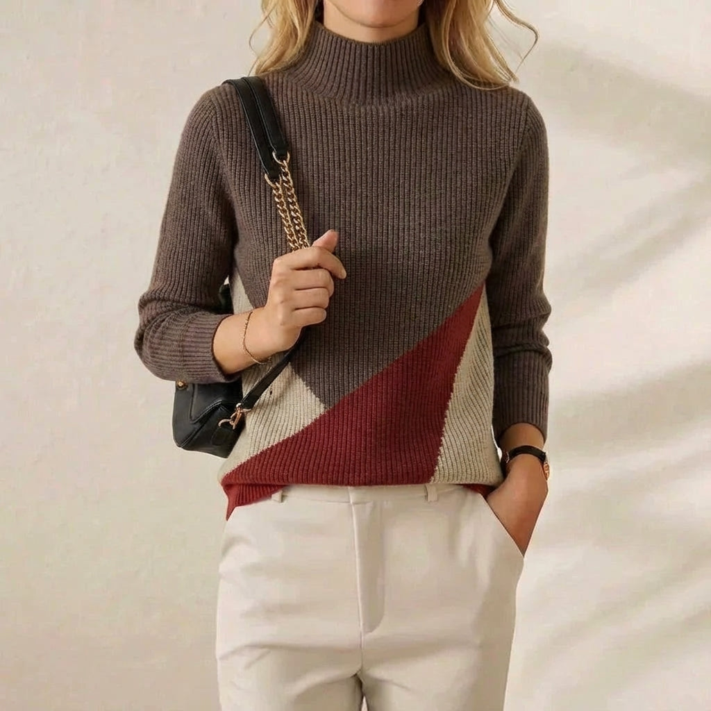 Cashmere Turtleneck Sweater with Color-Block Stripes
