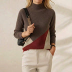 Cashmere Turtleneck Sweater with Diagonal Color-Block