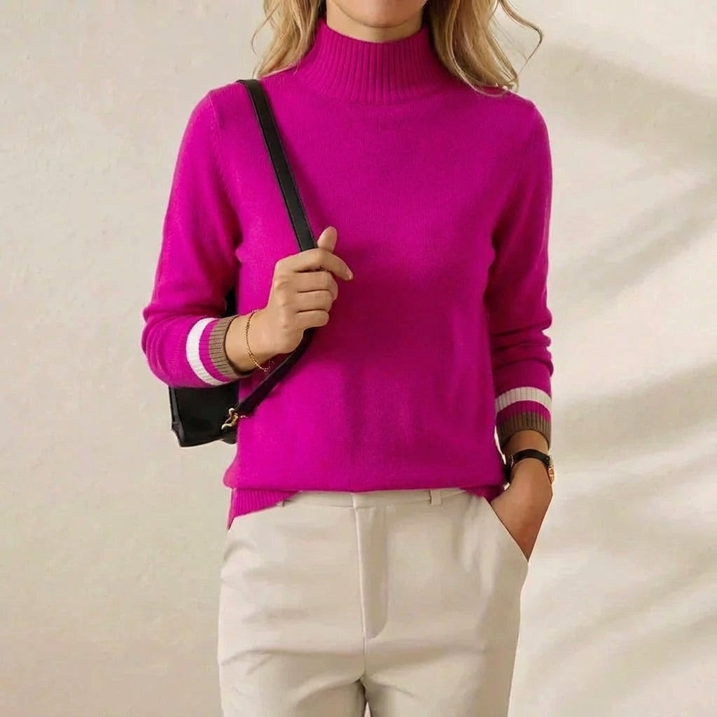 Cashmere Turtleneck Sweater with Stripe Cuff