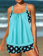 Tankini Two Piece Swimsuit Racerback Swimwear Spot Swimwear Black Red Breathable Quick Dry Lightweight Sleeveless - Swimming Surfing Beach Summer Spring