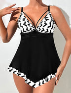 Swimwear 2 Piece Cheeky Swimsuit Backless Vacation Beach Wear Graphic V Neck Sleeveless Bathing Suits