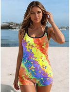 Swimwear Tankini 2 Piece Briefs Swimsuit Backless Vacation Beach Wear Ombre U Neck Sleeveless Bathing Suits