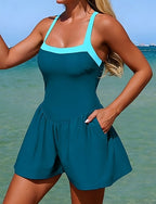 Bathing Suit One Piece Swimsuit Swim Dress Colored Uv Protection Elastic Sleeveless Swimwear Swimsuit Surfing Diving Swimming Summer