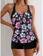 Tankini 2 Piece Swimsuit Shorts Tummy Control High Waist Slim Backless Vacation Beach Wear U Neck Sleeveless Bathing Suits