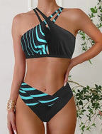Swimwear 2 Piece Cheeky Swimsuit Cut Out Backless Vacation Beach Wear Leopard Halter Neck Sleeveless Bathing Suits