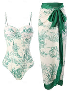 One Piece Swimsuit Monokini Skirt Tummy Control High Waist Slim Backless Vacation Beach Wear Graphic Halter Neck Sleeveless Bathing Suits