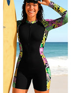 Regular Rash Guard One Piece Surfing Suit Bathing Suit Tropical Folk Zip Up With Built in Bra Removable Pad Uv Sun Protection Upf50+ Ultra Light (ul) Long Sleeve Swimwear Sun Shirt