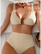 Swimwear Bikini 2 Piece Briefs Swimsuit Backless Slim Vacation Beach Wear Color V Neck Sleeveless Bathing Suits