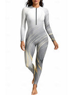 Rash Guard Full Body Swimwear Dive Skin Suit Gradient Front Zip Upf50+ Quick Dry High Elasticity Long Sleeve Swimwear Surfing Diving Snorkeling Summer