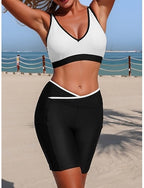 Swimwear Tankini 2 Piece Shorts Swimsuit Tummy Control High Waist Slim Backless Vacation Beach Wear Color V Neck Sleeveless Bathing Suits
