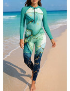 Rash Guard Full Body Swimwear Dive Skin Suit Gradient Front Zip Upf50+ Quick Dry High Elasticity Long Sleeve Swimwear Surfing Diving Snorkeling Summer
