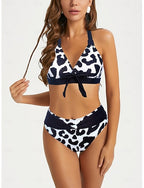 Swimwear 2 Piece Shorts Swimsuit Backless Geometrical Vacation Beach Wear Graphic Plunge Sleeveless Bathing Suits