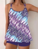 Swimwear 2 Piece Shorts Swimsuit Backless Vacation Beach Wear Graphic Round Neck Sleeveless Bathing Suits