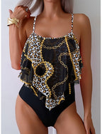 Tankini 2 Piece Swimsuit Leopard Briefs Tummy Control High Waist Slim Backless Vacation Beach Wear Scoop Neck Sleeveless Bathing Suits