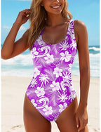 One Piece Swimsuit Slimming Palm Briefs Beach Wear Summer Graphic Paisley U Neck Sleeveless Bathing Suits