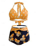 Swimwear Bikini 2 Piece Briefs Swimsuit Slim Backless Vacation Beach Wear Halter Neck Sleeveless Bathing Suits