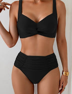 Swimwear 2 Piece Cheeky Swimsuit Backless Vacation Beach Wear Color U Neck Sleeveless Bathing Suits