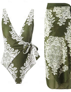 Swimwear One Piece 2 Piece Monokini Skirt Swimsuit Tummy Control High Waist Slim Backless Vacation Beach Wear V Neck Sleeveless Bathing Suits