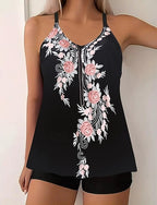 Swimwear Tankini 2 Piece Boy Leg Swimsuit Backless High Waist Vacation Beach Wear Paisley V Neck Sleeveless Bathing Suits