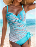 Swimwear One Piece Monokini Swimsuit Tummy Control High Waist Slim Backless Vacation Beach Wear Leopard Stripe V Neck Sleeveless Bathing Suits
