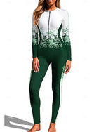Regular Rash Guard Full Body Rash Guard One Piece Surfing Suit Tropical Color-blocking Zip Up With Built in Bra Front Zip Uv Sun Protection Full Coverage Upf50+ Long Sleeve Full Body