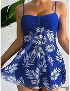 Tankini 2 Piece Swimsuit Cutout Underwire Palm Briefs Tummy Control High Waist Slim Backless Vacation Beach Wear Leaves V Neck Sleeveless Bathing Suits