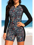 Rash Guard Dive Skin Suit Bathing Suit Swimsuit Set Paisley Folk Zip Up Removable Pad Front Zip Uv Sun Protection Upf50+ Ultra Light (ul) Long Sleeve Swimwear Sun Shirt Surfing Beach Water
