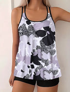 Swimwear 2 Piece Shorts Swimsuit Backless Vacation Beach Wear U Neck Sleeveless Bathing Suits