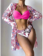 Swimwear Bikini Three Piece Cheeky Swimsuit Slim Backless Vacation Beach Wear Leaves Halter Neck Sleeveless Bathing Suits