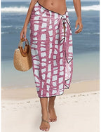 Cover Up Swimsuit Wrap Skirt Vacation Geometic Sleeveless Bathing Suits