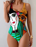 One Piece Swimsuit Slimming Monokini Briefs Tummy Control High Waist Slim Backless Vacation Ombre Graphic U Neck Sleeveless Bathing Suits