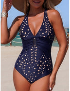 Swimwear Bikini 2 Piece Swimsuit Slim Backless Vacation Beach Wear Geometric V Neck Sleeveless Bathing Suits