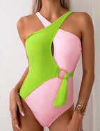 One Piece Swimsuit Cut Out Swimwear Patchwork Swimwear Pink Blue Breathable Quick Dry Lightweight Sleeveless - Swimming Surfing Beach Summer Spring