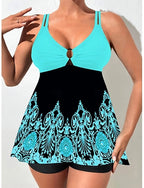 Tankini 2 Piece Swimsuit Shorts Tummy Control High Waist Slim Backless Vacation Beach Wear Ombre Color Block V Neck Sleeveless Bathing Suits