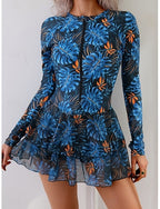 Swimwear Tankini 2 Piece Skirt Swimsuit Tummy Control High Waist Slim Vacation Round Neck Long Sleeve Bathing Suits